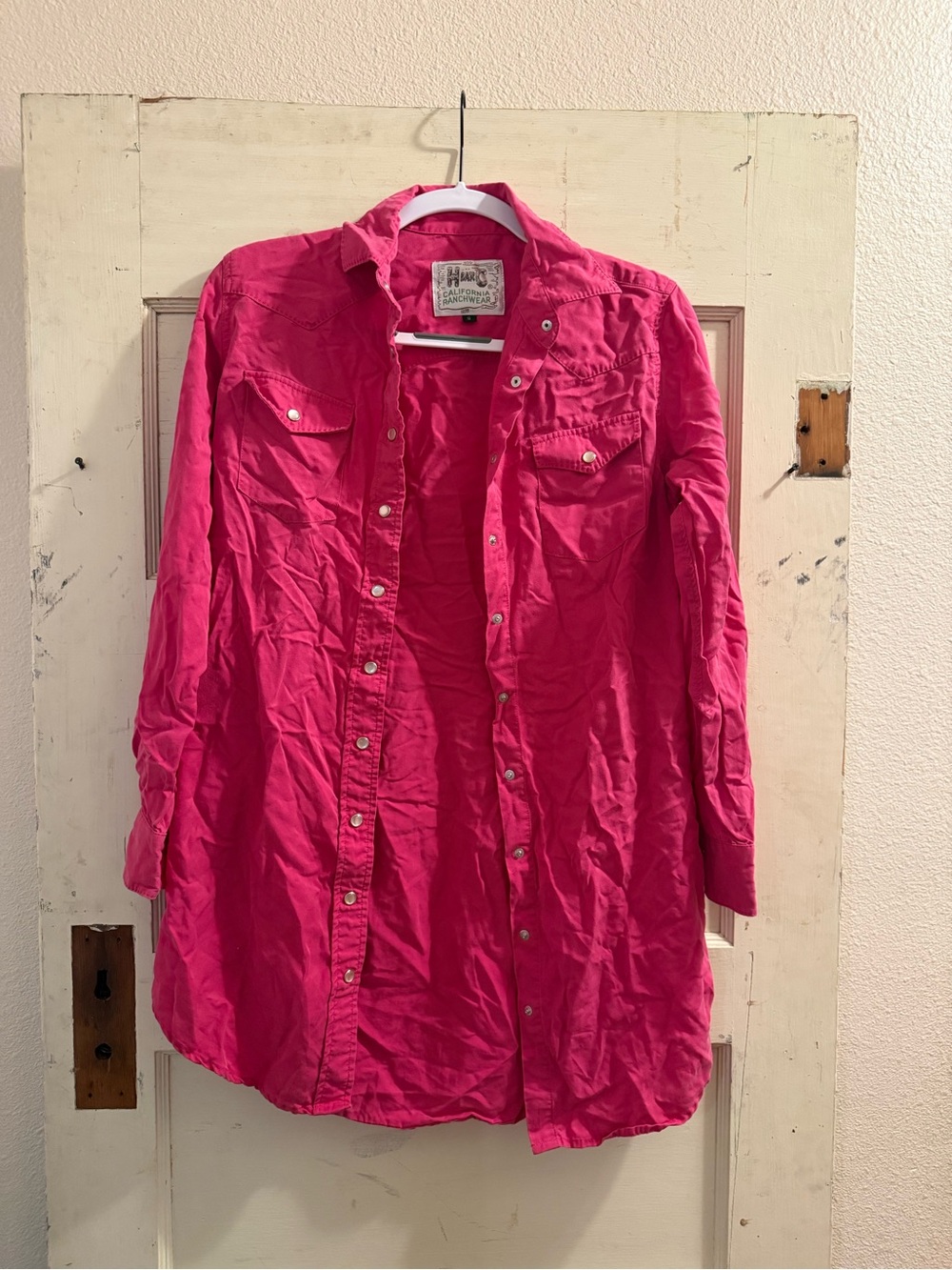 H Bar C California Ranchwear Pink Western Pearl Snap Shirt Dress S